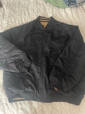 Source Unknown Black Bomber Jacket with Tan Lining